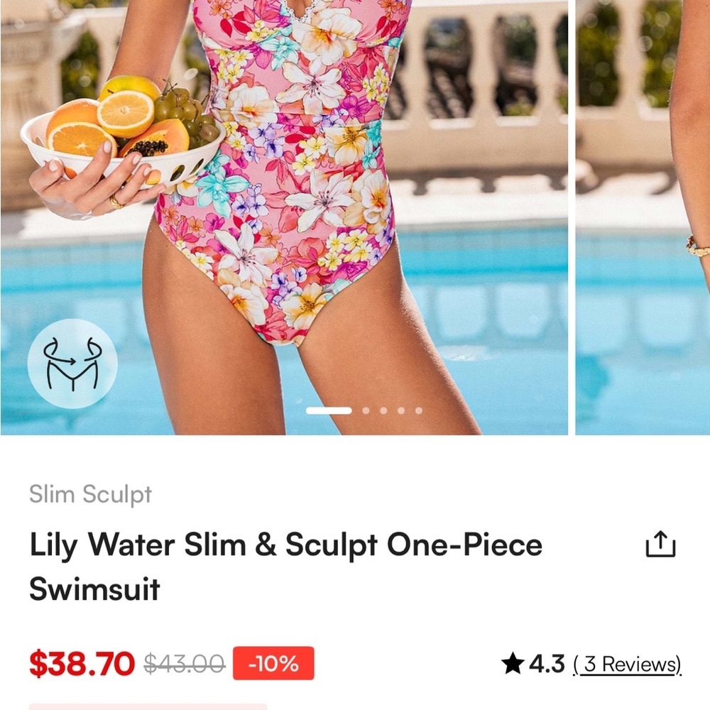 NWT CUPSHE Lilly Water Slim & Sculpt One-Piece Swimsuit - Pink Floral
